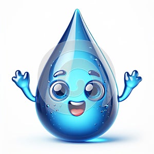 3D funny water drop cartoon. Draws attention to climate change and water scarcity. World Water Day. AI generated