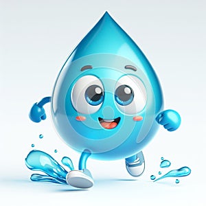 3D funny water drop cartoon. Draws attention to climate change and water scarcity. World Water Day. AI generated