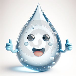 3D funny water drop cartoon. Draws attention to climate change and water scarcity. World Water Day. AI generated