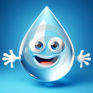 3D funny water drop cartoon. Draws attention to climate change and water scarcity. World Water Day. AI generated