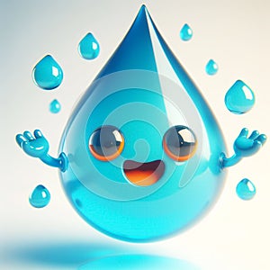 3D funny water drop cartoon. Draws attention to climate change and water scarcity. World Water Day. AI generated