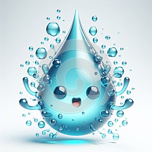 3D funny water drop cartoon. Draws attention to climate change and water scarcity. World Water Day. AI generated