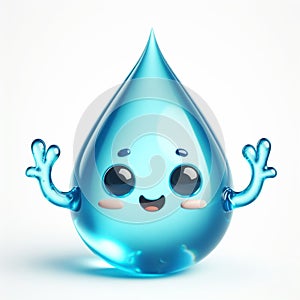 3D funny water drop cartoon. Draws attention to climate change and water scarcity. World Water Day. AI generated