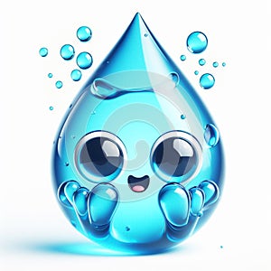 3D funny water drop cartoon. Draws attention to climate change and water scarcity. World Water Day. AI generated