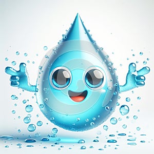 3D funny water drop cartoon. Draws attention to climate change and water scarcity. World Water Day. AI generated