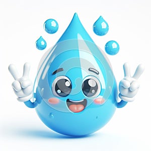 3D funny water drop cartoon. Draws attention to climate change and water scarcity. World Water Day. AI generated