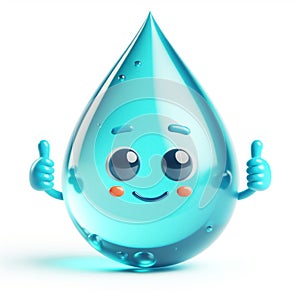 3D funny water drop cartoon. Draws attention to climate change and water scarcity. World Water Day. AI generated