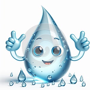 3D funny water drop cartoon. Draws attention to climate change and water scarcity. World Water Day. AI generated