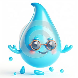 3D funny water drop cartoon. Draws attention to climate change and water scarcity. World Water Day. AI generated