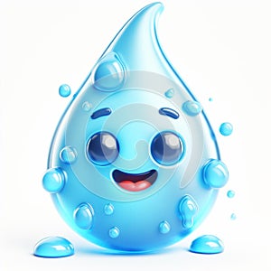 3D funny water drop cartoon. Draws attention to climate change and water scarcity. World Water Day. AI generated