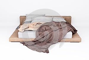 3d Furniture A modern leather brown king-size bed isolated on a white background