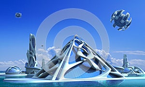 3D Futuristic city with organic architecture