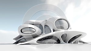 3D futuristic sci-fi white city architecture with organic skyscrapers, for science fiction or fantasy backgrounds, Abstract