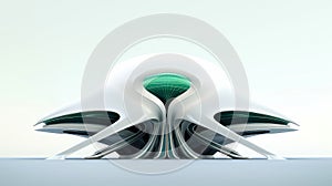 3D futuristic sci-fi white green city architecture with organic skyscrapers, for science fiction or fantasy backgrounds, Abstract