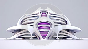 3D futuristic sci-fi white purple city architecture with organic skyscrapers, for science fiction or fantasy backgrounds, Abstract