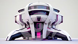 3D futuristic sci-fi white purple city architecture with organic skyscrapers, for science fiction or fantasy backgrounds, Abstract