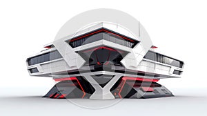 3D futuristic sci-fi white red city architecture with organic skyscrapers, for science fiction or fantasy backgrounds, Abstract