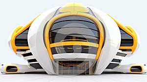 3D futuristic sci-fi white yellow city architecture with organic skyscrapers, for science fiction or fantasy backgrounds, Abstract