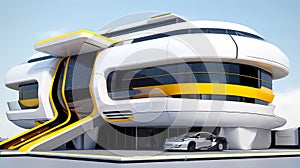 3D futuristic sci-fi white yellow city architecture with organic skyscrapers, for science fiction or fantasy backgrounds, Abstract