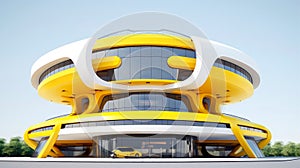 3D futuristic sci-fi white yellow city architecture with organic skyscrapers, for science fiction or fantasy backgrounds, Abstract