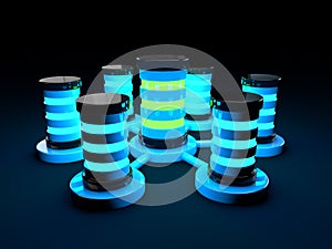 3d futuristic servers glowing light