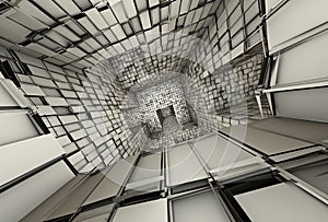 3d futuristic tiled mosaic labyrinth interior