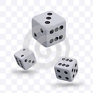 3D gamble game cubes in different positions and sizes