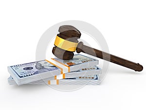 3d gavel and money