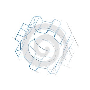 3D gear wheel. Vector rendering of 3d. Wire-frame style