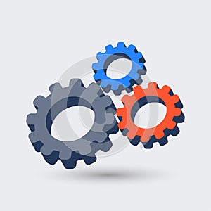 3D gears icon vector in modern flat style