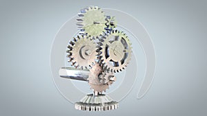 3d gears rotating, industrial revolution concept, loop, Luma Matte