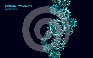 3D gears work progress concept. Wheel industry mechanism engineering teamwork. Data analysis business engine cog