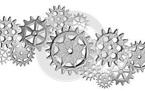 3D gears work progress concept. Wheel industry mechanism engineering teamwork. Data analysis business engine cog