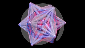 3d geometric art, evolving polyhedra star shape geometry.Glowing rose, pink interior. 3d Rendering illustration . VIew 1