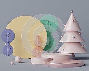 3d geometric forms. Blank podium display in pastel color. Minimalist pedestal or showcase scene for present product and mock up