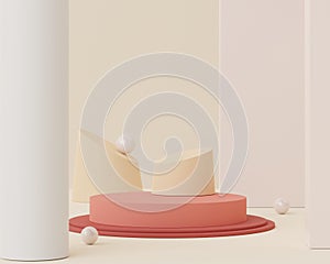 3d geometric forms. Blank podium display in pastel color. Minimalist pedestal or showcase scene for present product and mock up