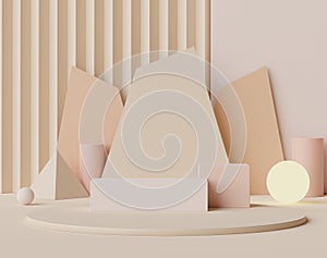 3d geometric forms. Blank podium display in pastel color. Minimalist pedestal or showcase scene for present product and mock up
