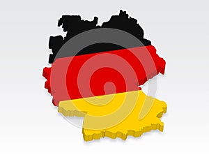 3D Germany map with flag. Three dimensional map of Germany with shadow. Flag of Federal Republic of Germany