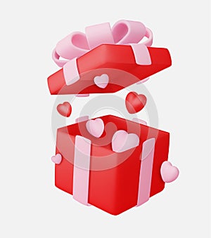 3D gift box with hearts. Valentine's day design.