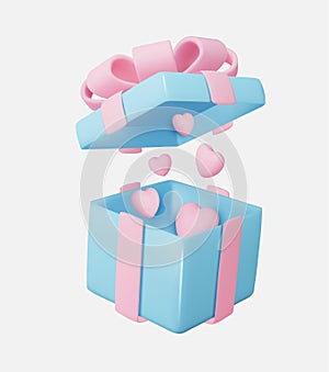 3D gift box with hearts. Valentine s day design.