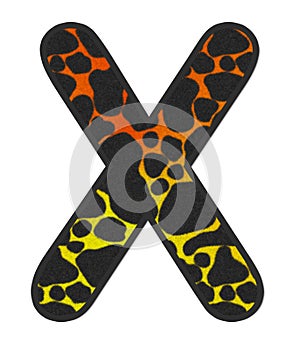 3D Giraffe Orange-Yellow print letter X, animal skin fur creative decorative character X, Cheetah colorful isolated in white bG.
