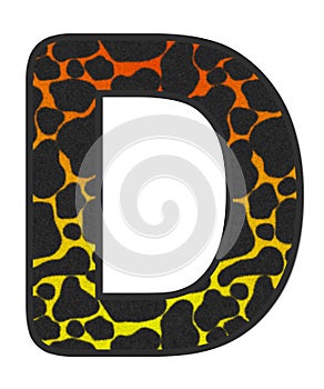 3D Giraffe Orange-Yellow print letter D, animal skin fur creative decorative character D, Cheetah colorful isolated in white bG.