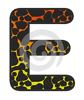 3D Giraffe Orange-Yellow print letter E, animal skin fur creative decorative character E, Cheetah colorful isolated in white bG.