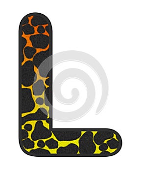 3D Giraffe Orange-Yellow print letter L, animal skin fur creative decorative character L, Cheetah colorful isolated in white bG.