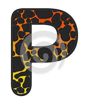 3D Giraffe Orange-Yellow print letter P, animal skin fur creative decorative character P, Cheetah colorful isolated in white bG.
