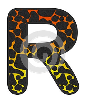 3D Giraffe Orange-Yellow print letter R, animal skin fur creative decorative character R, Cheetah colorful isolated in white bG.