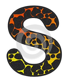 3D Giraffe Orange-Yellow print letter S, animal skin fur creative decorative character S, Cheetah colorful isolated in white bG.