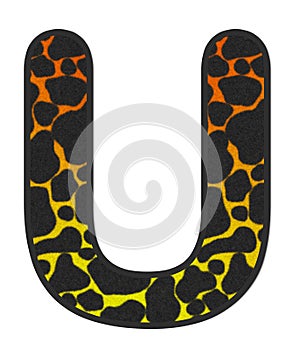 3D Giraffe Orange-Yellow print letter U, animal skin fur creative decorative character U, Cheetah colorful isolated in white bG.