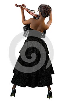 3D Girl in black dress playing violin