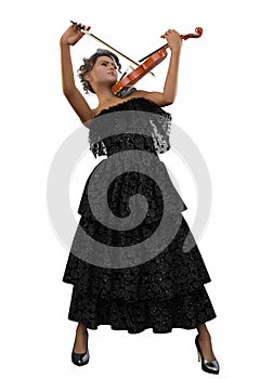 3D Girl in black dress playing violin